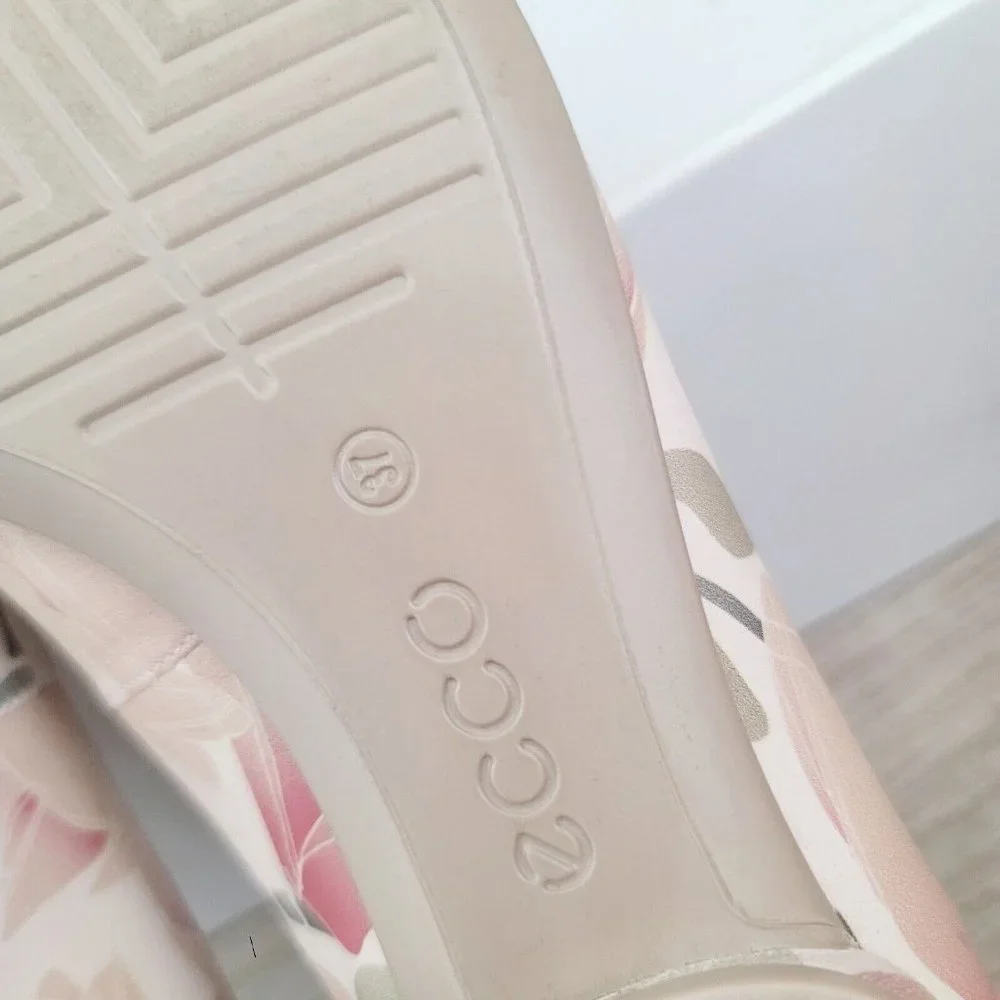Ecco Anine Pink Beige Floral Ballet Ballerina Flats Slip On Leather Shoes 6 37_8